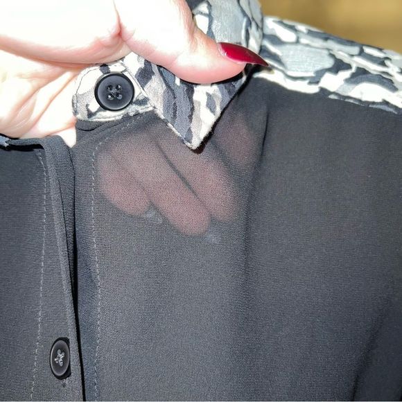 ASOS Sheer Front with Black and White Abstract Print Button Down Blouse Size 10 - Picture 4 of 10